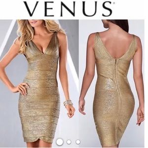 Venus Gold Bandage Style Metallic slimming party dress.  Size large.Never worn